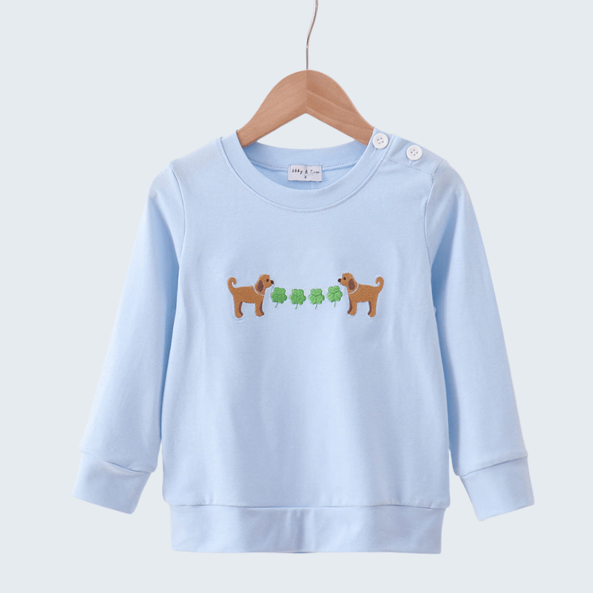Blue Puppy Clover Embroidered Top