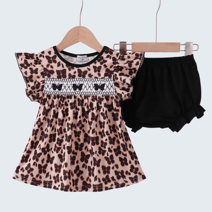 Leopard Butterfly Smocked Ruffle Bloomer Set