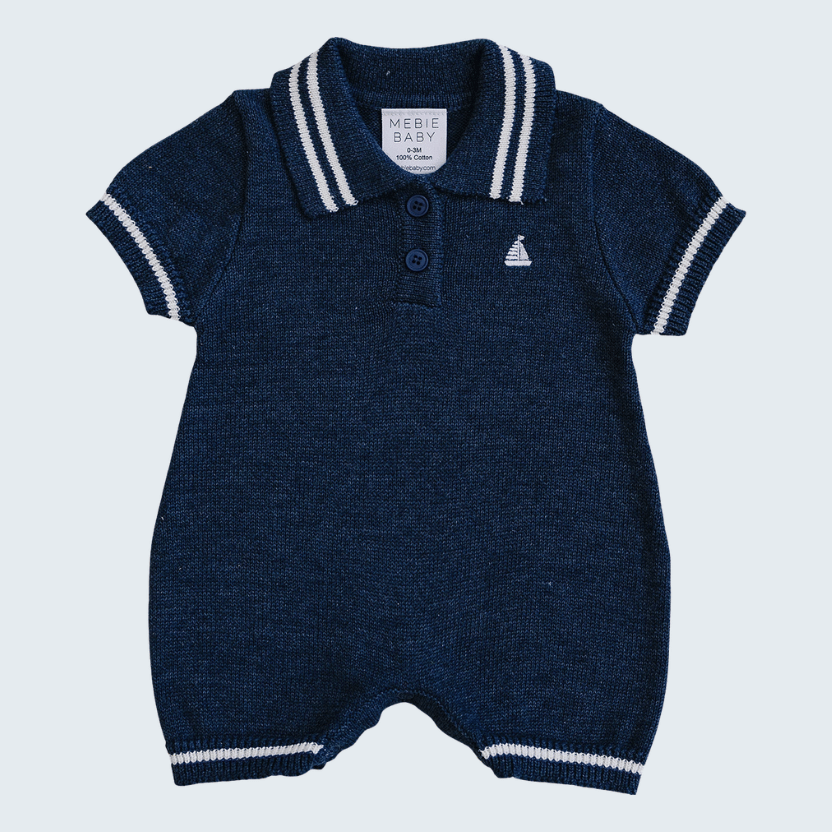Collared Sailboat Knit Short Romper