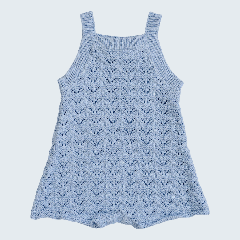 Blue Knit Tank Romper