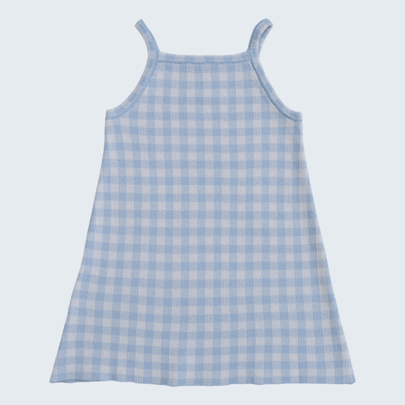 Blue Knit Gingham Dress