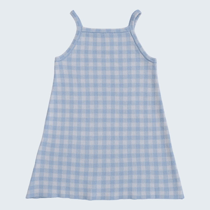 Blue Knit Gingham Dress