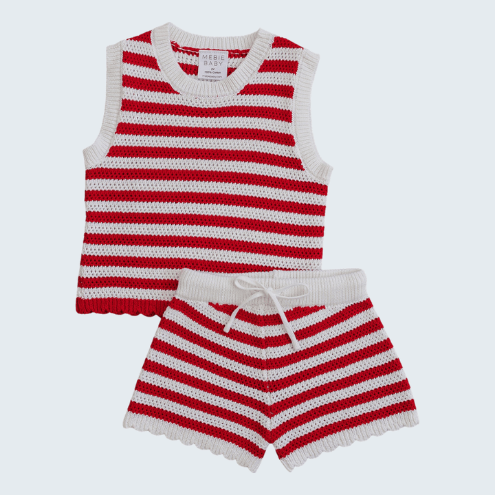 Red Stripe Knit Short Tank Set