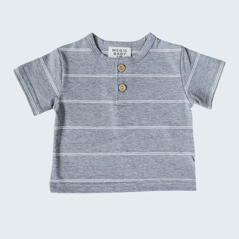 Grey Stripe Button Tee