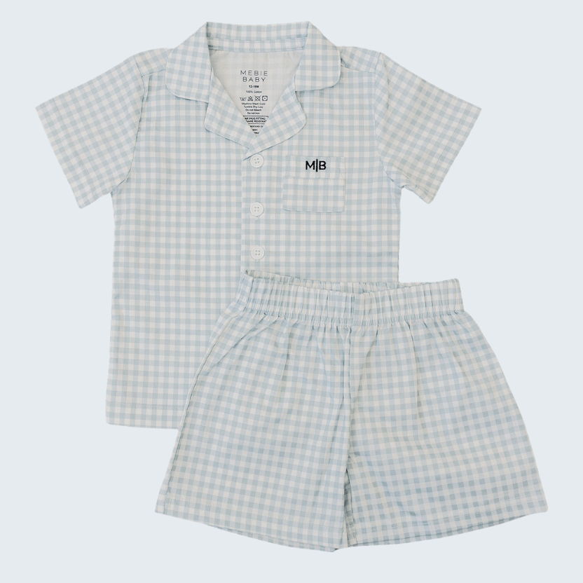 Light Blue Gingham Short Pajama Set