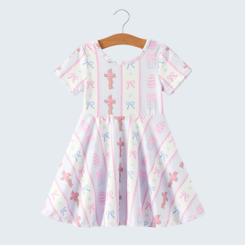 Easter Egg and Cross Print Christening Dress