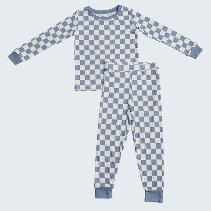 Blue Checkered Ribbed Bamboo Cozy Set