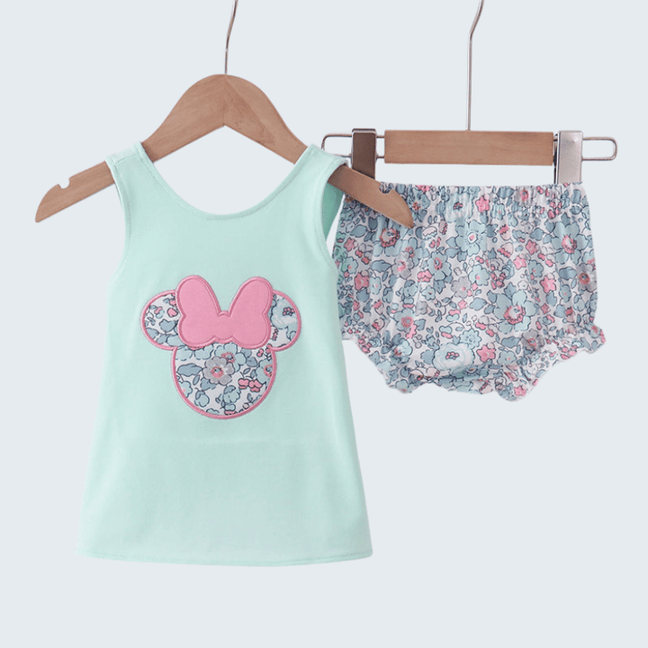 Mint Floral Character Applique Bloomer Set