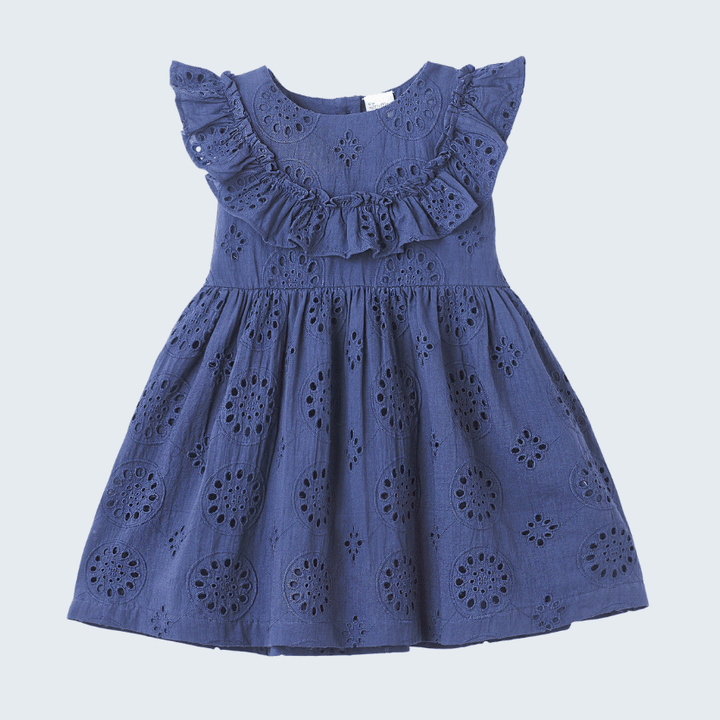 Blue Eyelet Ruffle Dress