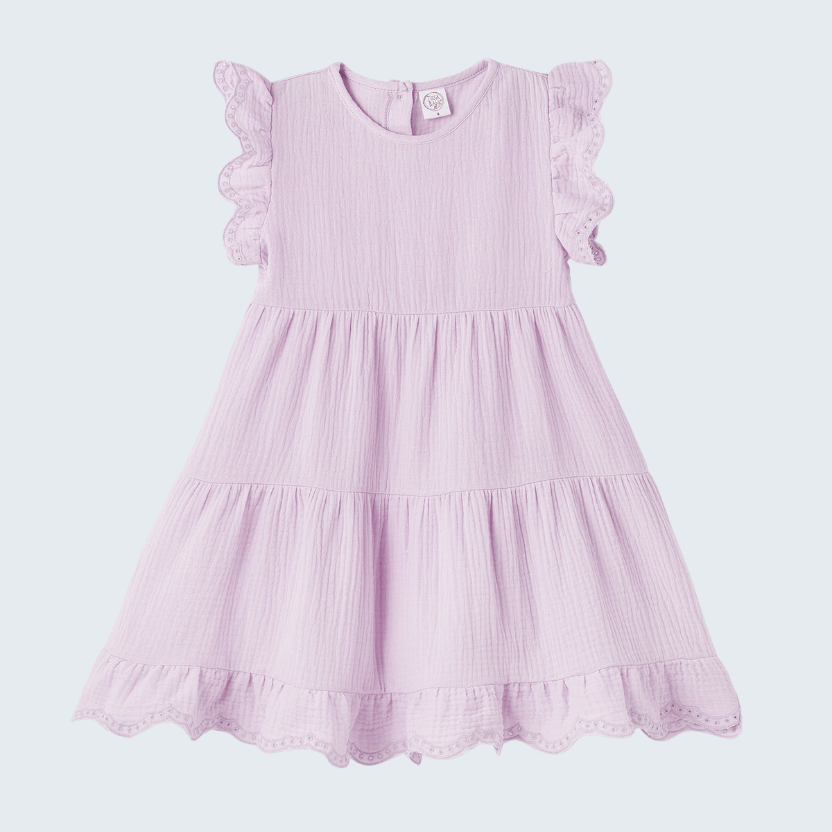 Lavender Gauze Dress w/Eyelet Flutter Sleeves