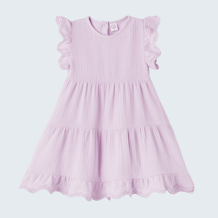 Lavender Gauze Dress w/Eyelet Flutter Sleeves