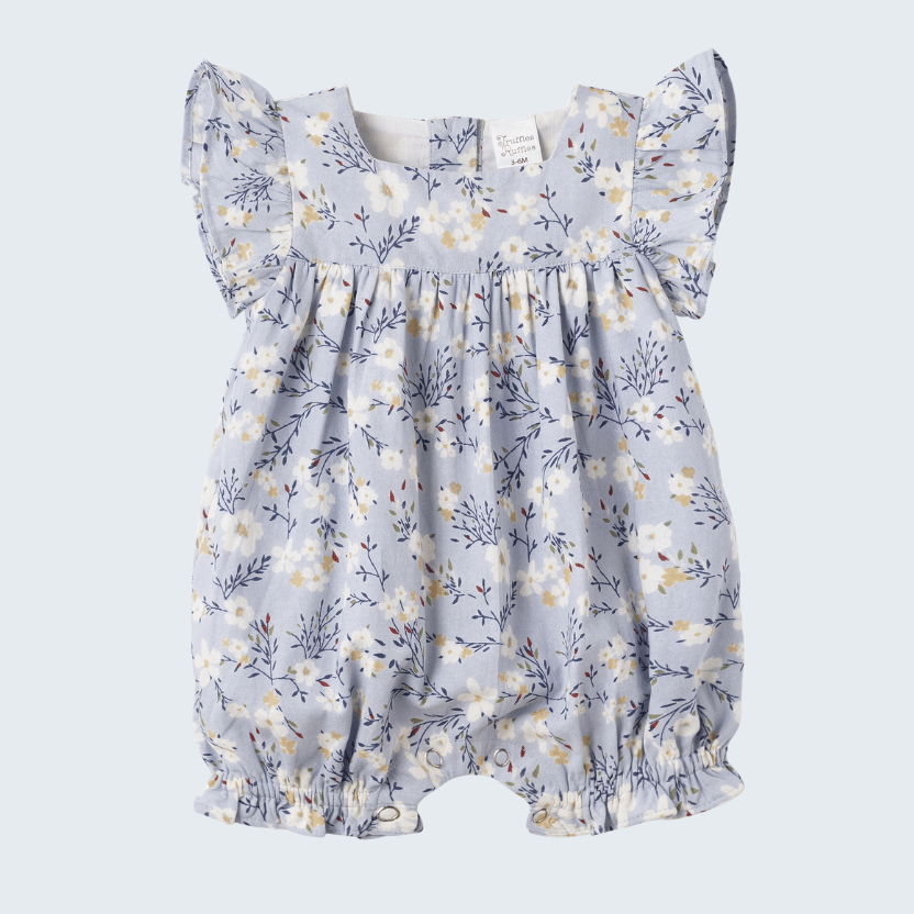 Blue Floral Baby Romper with Ruffles