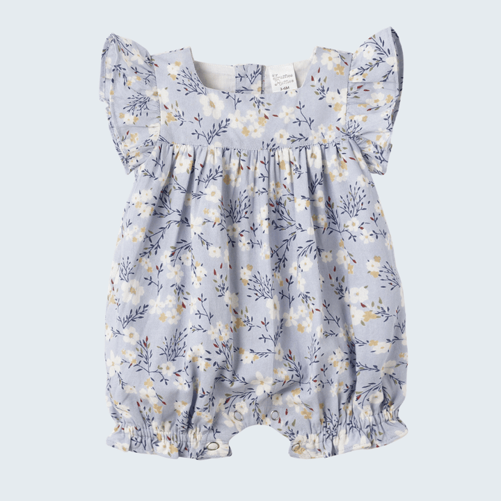 Blue Floral Baby Romper with Ruffles