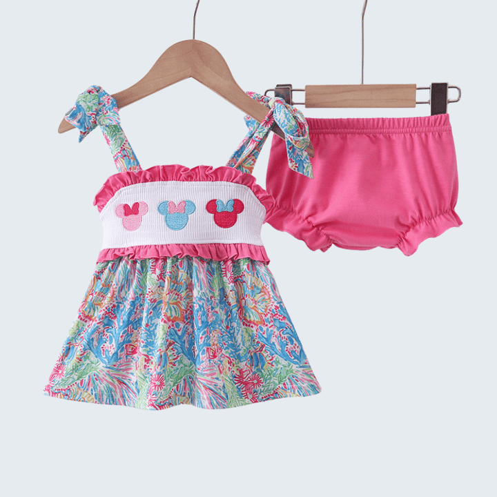 Pink Character Smocked Ruffle Bloomer Set