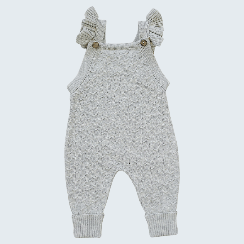 Grey Ruffle Knit Overalls