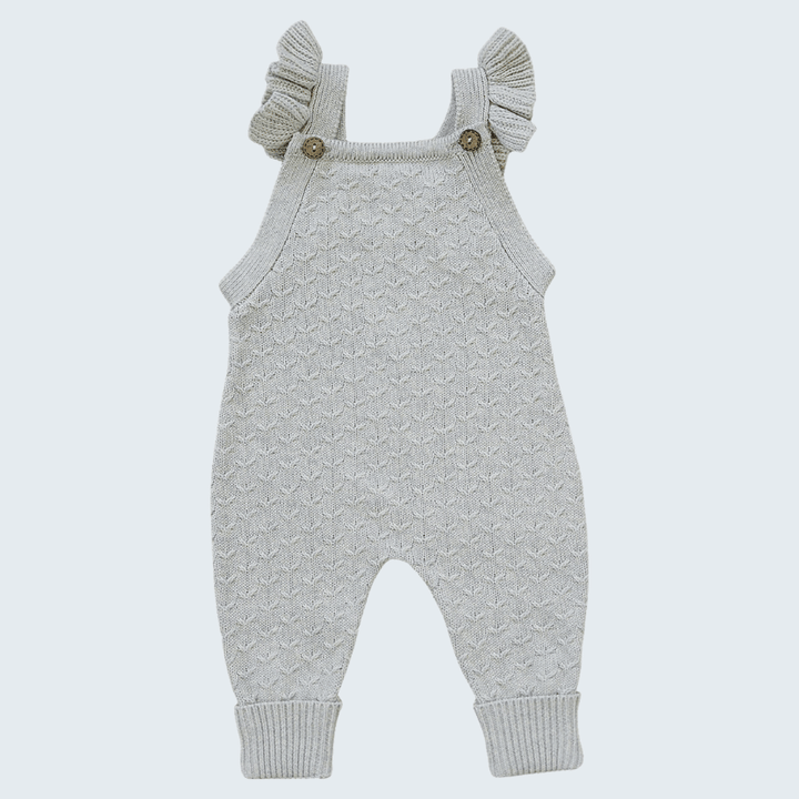 Grey Ruffle Knit Overalls