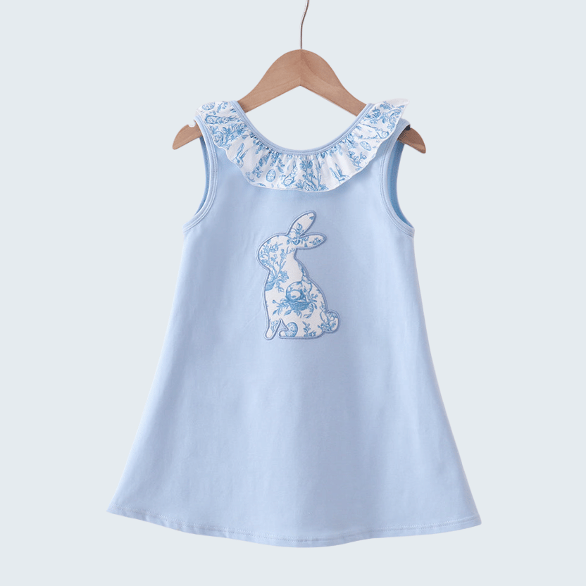 Blue Bunny Applique Ruffle Dress