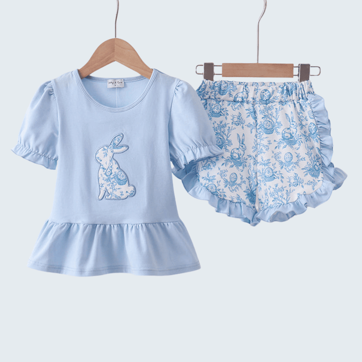 Blue Bunny Applique Ruffle Shorts Set