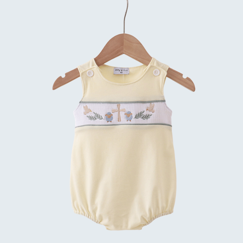 Yellow Cross Sheep Embroidered Bubble