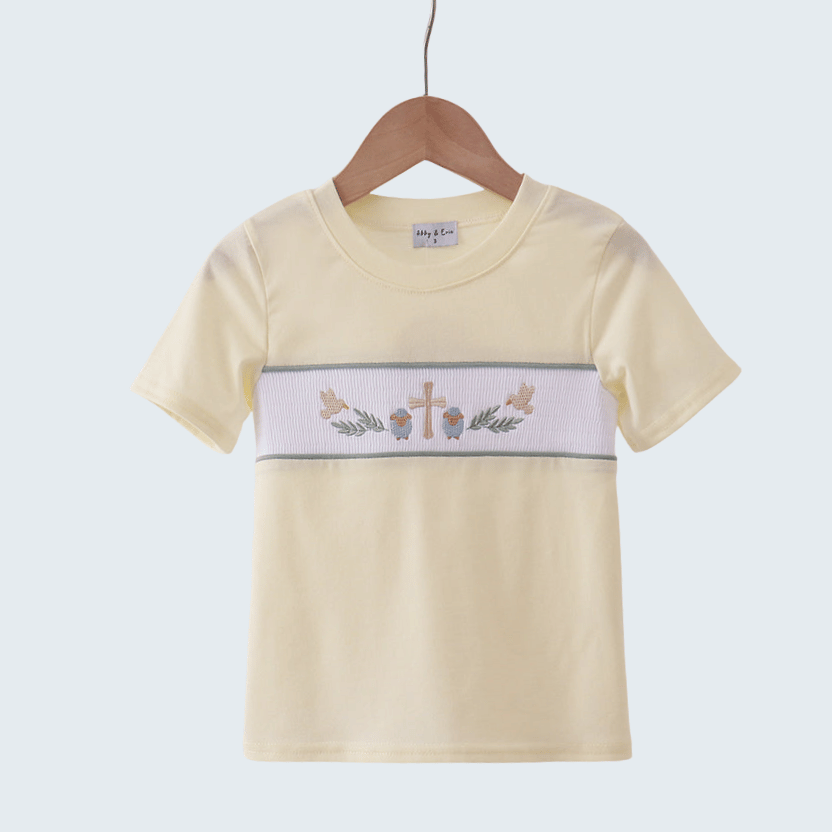 Yellow Cross Sheep Embroidered Top