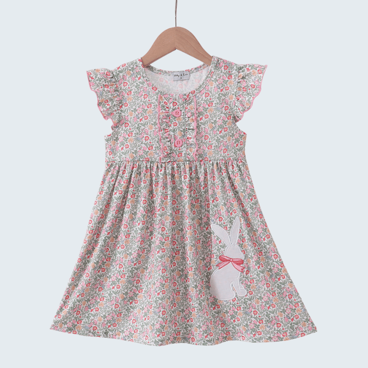 Floral Bunny Applique Ruffle Dress