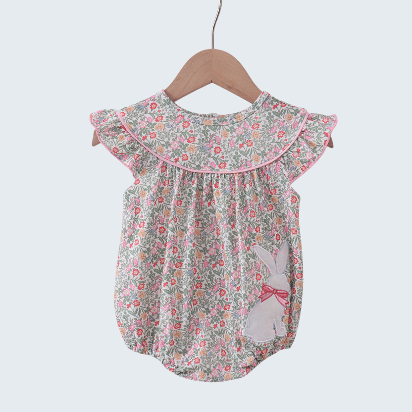 Floral Bunny Applique Ruffle Bubble