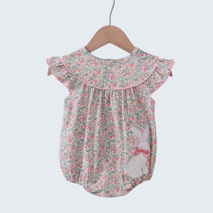 Floral Bunny Applique Ruffle Bubble