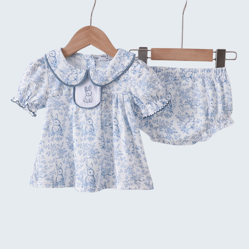 Navy Bunny Embroidered Floral Bloomer Set