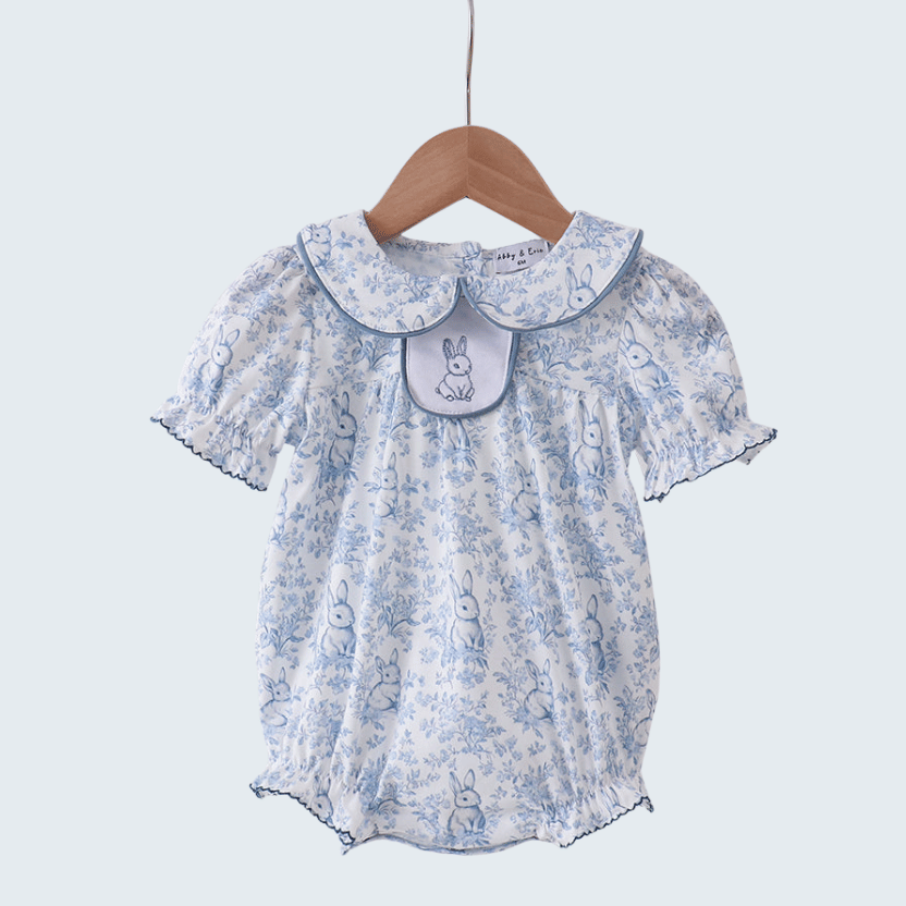 Navy Bunny Embroidered Floral Peter Pan Collar Bubble