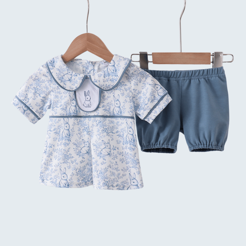 Navy Bunny Embroidered Bloomer Set