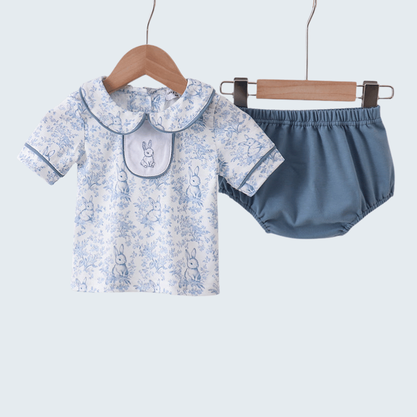 Navy Bunny Embroidered Bloomer Set