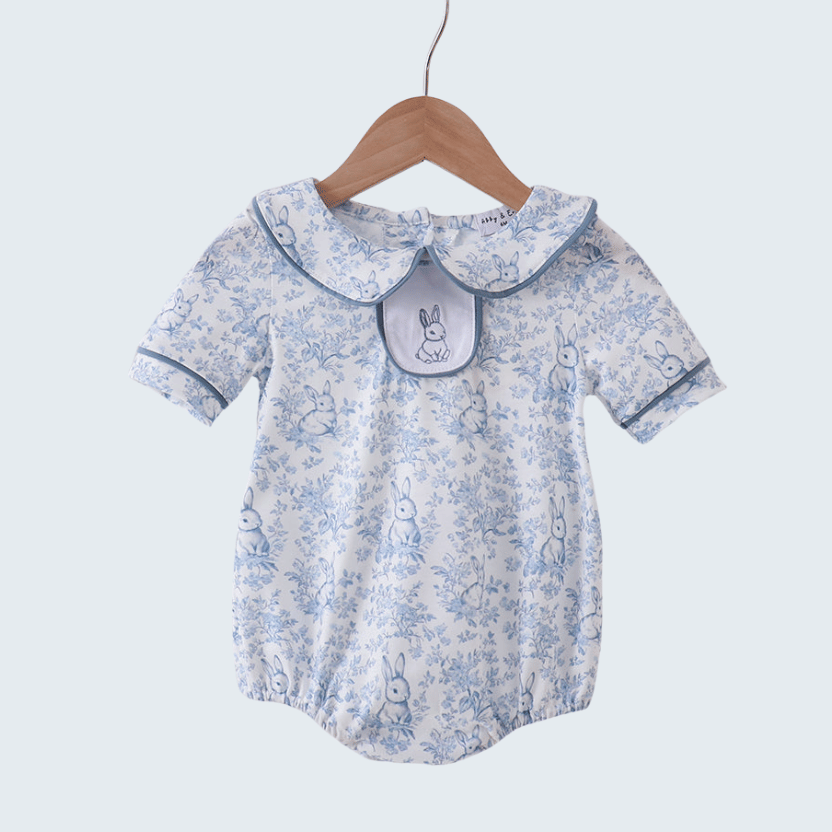 Navy Bunny Embroidered Peter Pan Collar Bubble