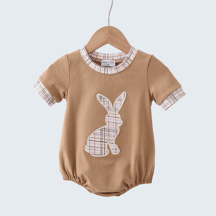 Brown Plaid Bunny Applique Bubble