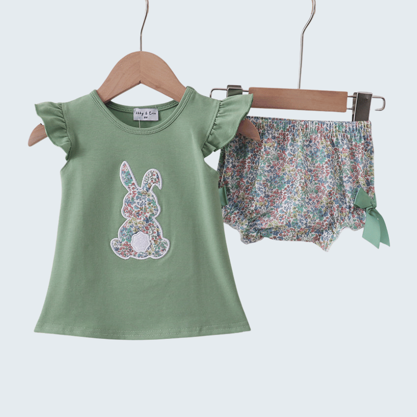 Sage Bunny Applique Bloomer Set