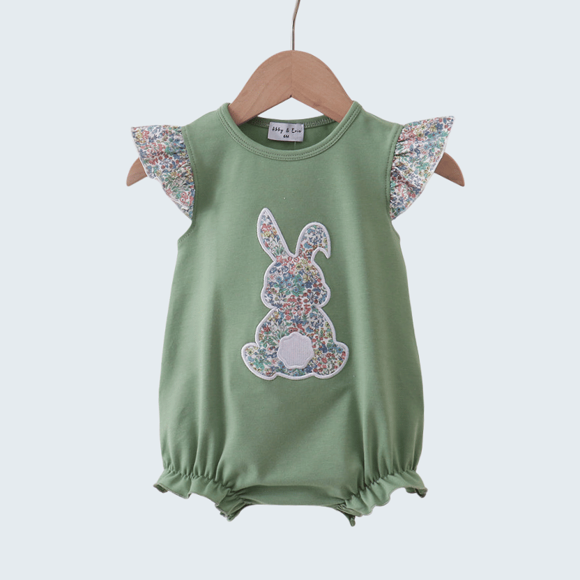 Sage Bunny Applique Ruffle Bubble
