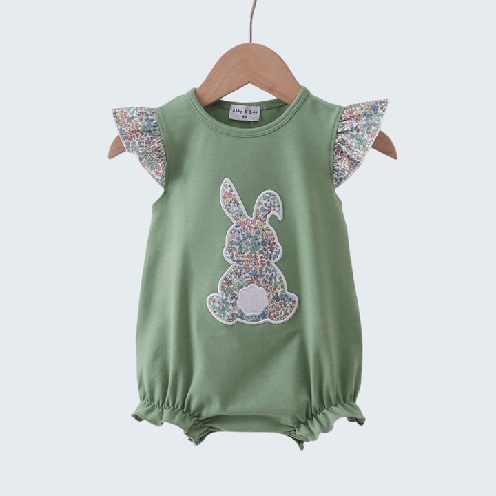 Sage Bunny Applique Ruffle Bubble