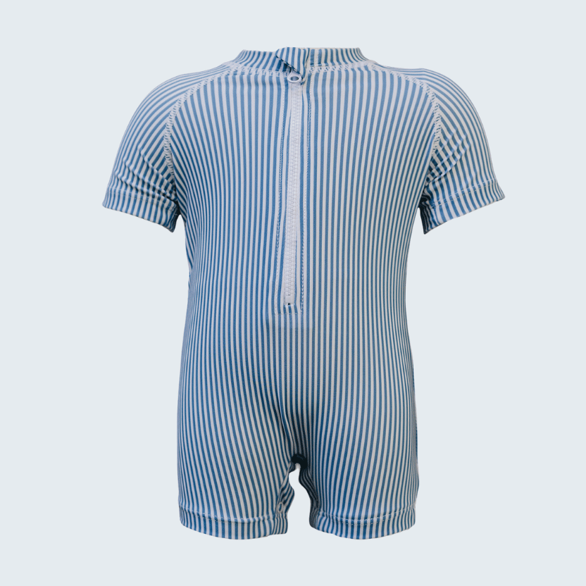 Blue Stripe Zipper Swimsuit