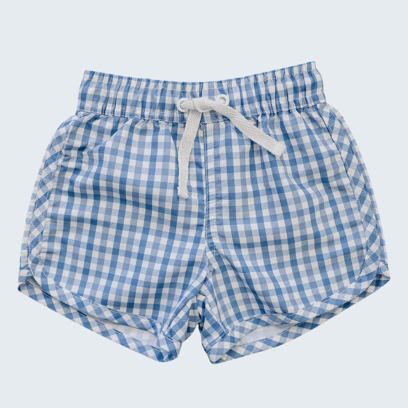 Light Blue Gingham Swim Shorts