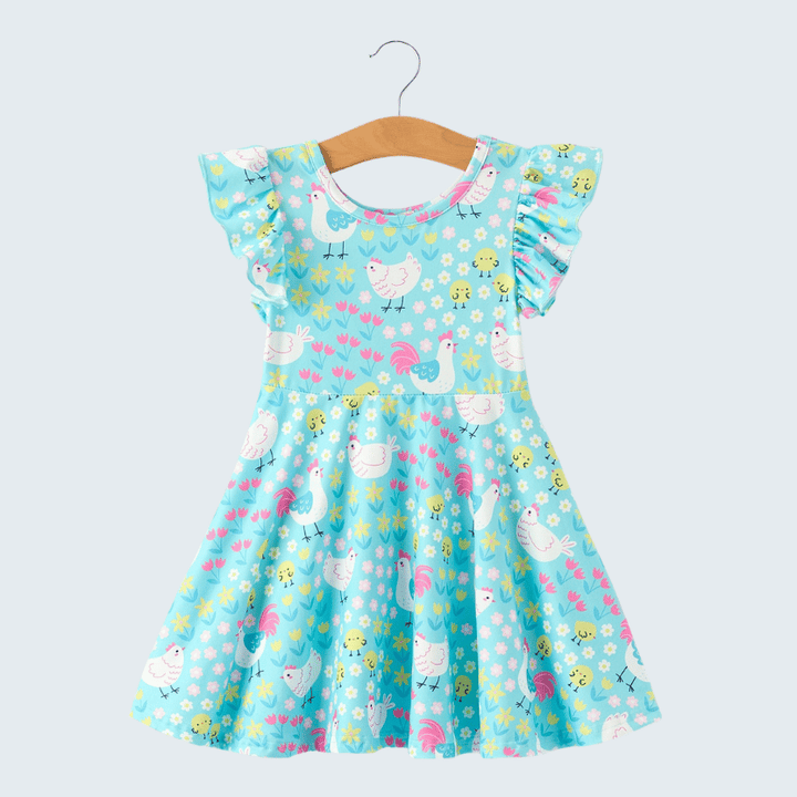 Aqua Chicken &amp; Floral Farm Print Dress