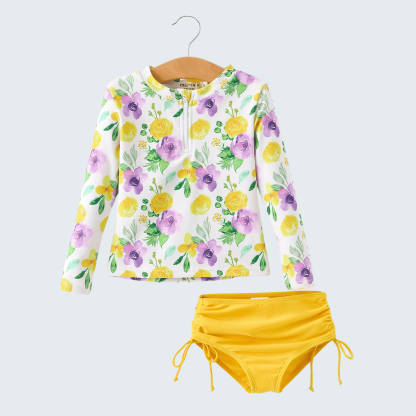 Yellow Floral Print Swim Set