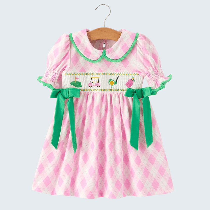 Golf Embroidered Smocked Bow Dress