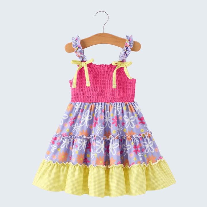 Floral Bow Ruffle Smocked Dress