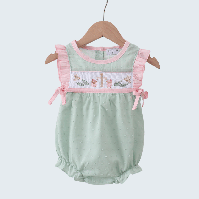 Green Swiss Dot Cross Sheep Ruffle Bubble