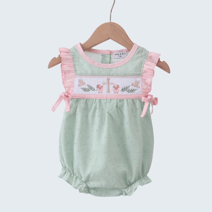 Green Swiss Dot Cross Sheep Ruffle Bubble