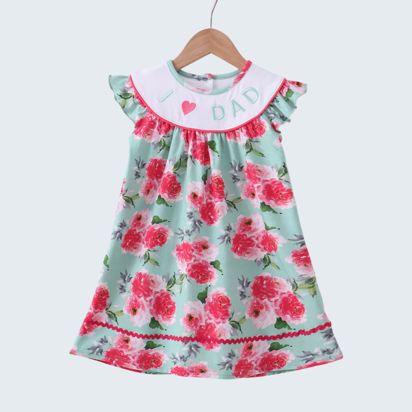 Pink Floral I love Dad Embroidered Dress