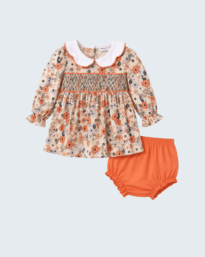 Coral Floral Smocked Bloomer Set