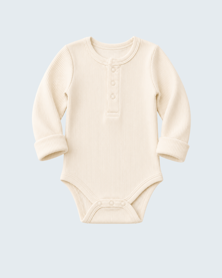 Cream Bamboo Ribbed Bodysuit on light grey background