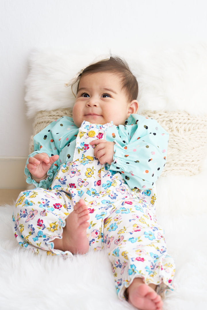 Platinum Mint Floral Print Romper