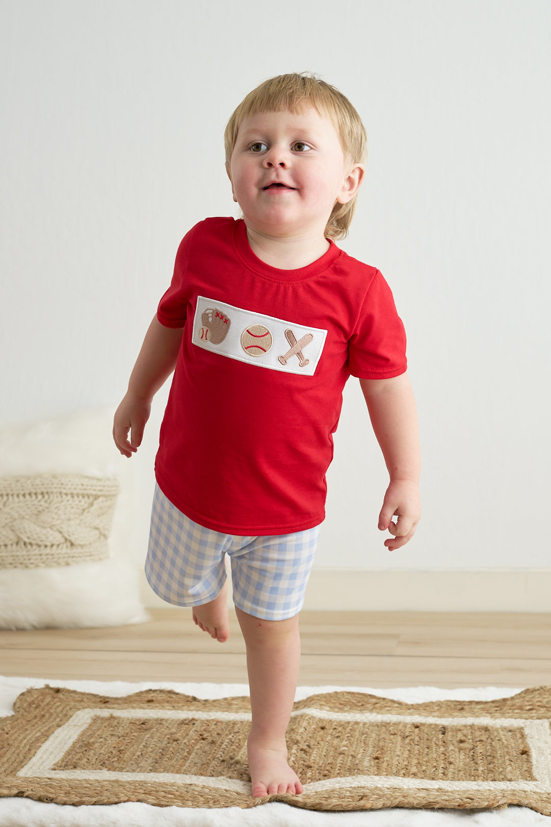 Blue Plaid Baseball Embroidered Outfit