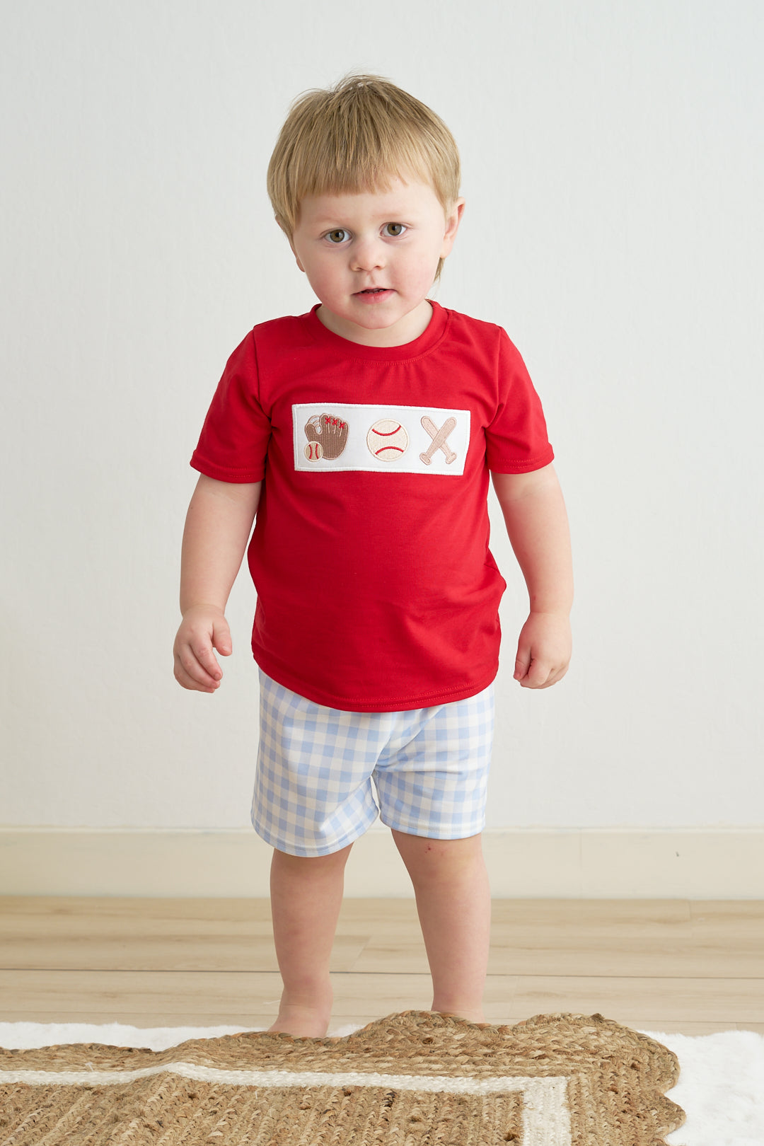 Blue Plaid Baseball Embroidered Outfit